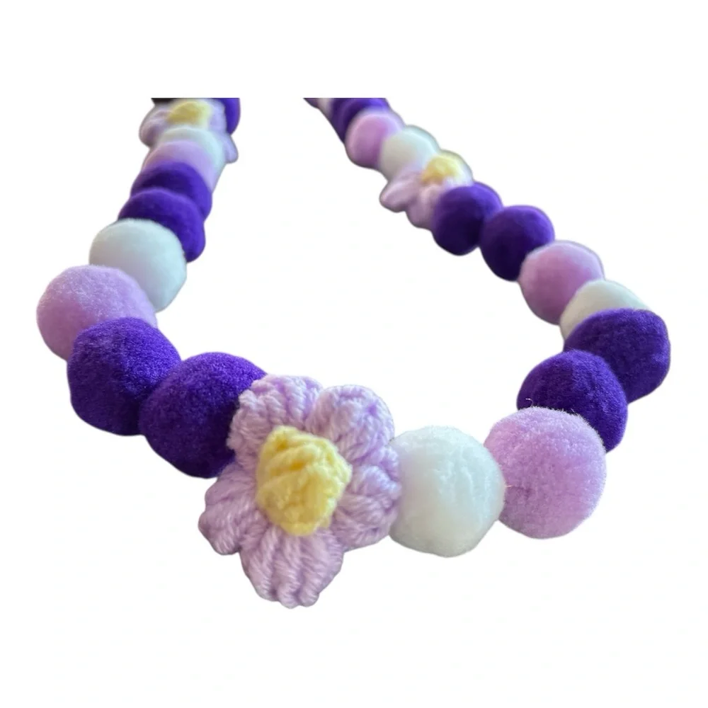 10 ft Valentine's Day Purple Light Purple Floral Pom Pom Garland Handmade Wire